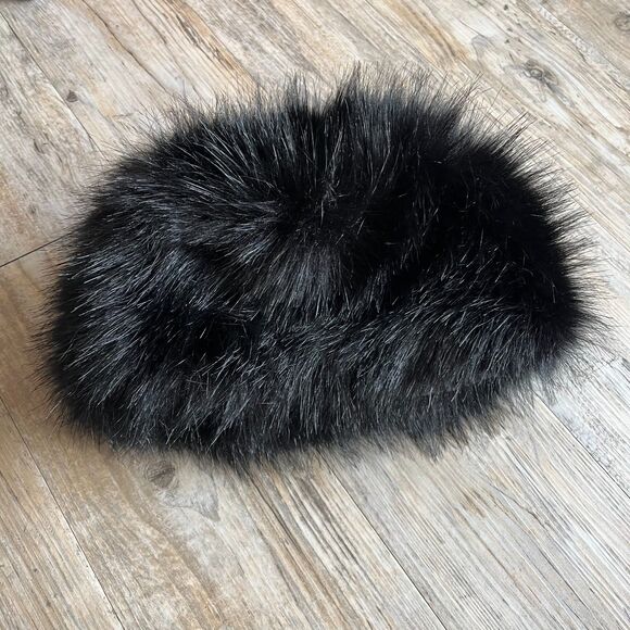 Fur Hat Russian Wintertime Black Faux Fox Fur Edwardian Nordic Goth - Picture 5 of 5